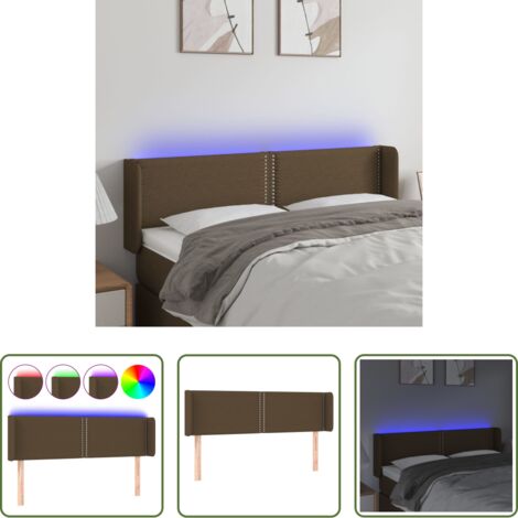 vidaXL Cabecero de madera -  Cabecero con LED de tela marrón oscuro 147x16x78/88 cm