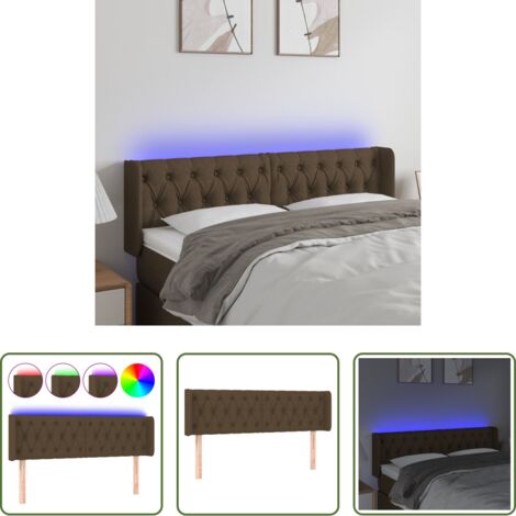 vidaXL Cabecero de madera -  Cabecero con LED de tela marrón oscuro 147x16x78/88 cm