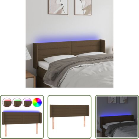 vidaXL Cabecero de madera -  Cabecero con LED de tela marrón oscuro 147x16x78/88 cm