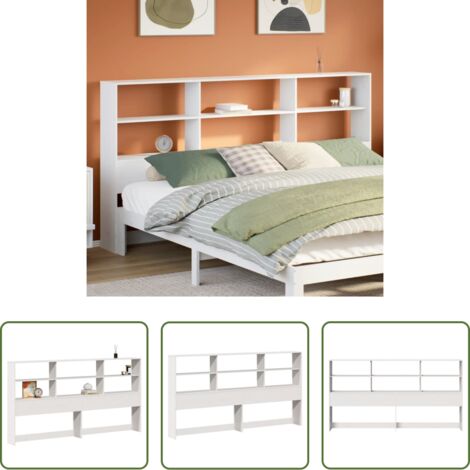 vidaXL Cabecero de madera - Cabecero de cama almacenaje madera maciza pino blanco 180 cm