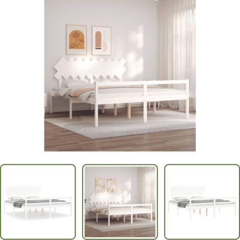 vidaXL Cabecero de madera -  Cama matrimonio personas mayores cabecero madera maciza blanco