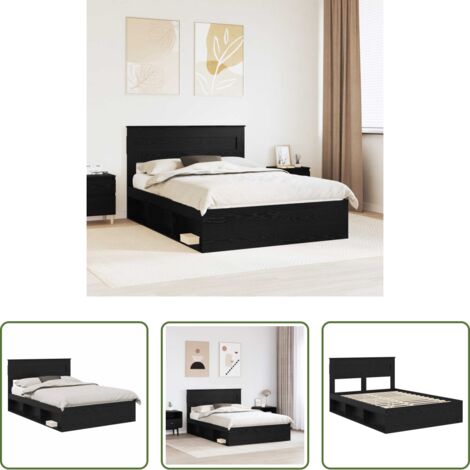 vidaXL Cabecero de madera -  Estructura de cama Negro 150 x 200 cm Madera de pino macizo