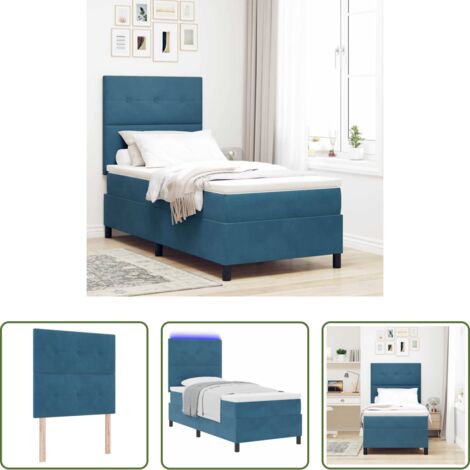 vidaXL Cabecero LED -  Cama Box Spring LED Azul Oscuro 90 x 190 cm Terciopelo