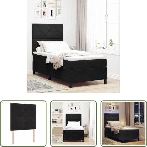 vidaXL Cabecero LED -  Cama Box Spring LED con colchón Negro 100 x 200 cm Terciopelo