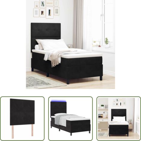 vidaXL Cabecero LED -  Cama Box Spring LED con colchón Negro 80 x 200 cm Terciopelo