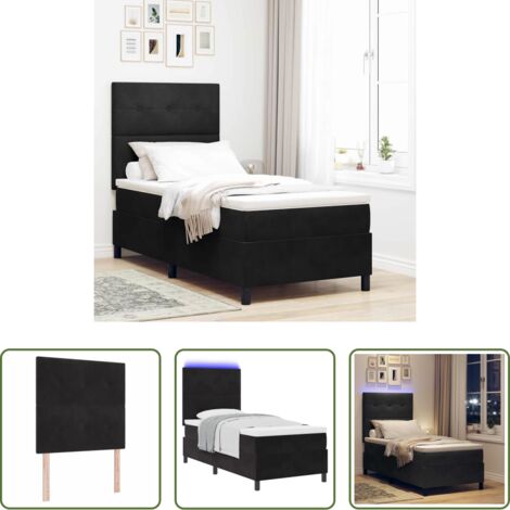 vidaXL Cabecero LED -  Cama Box Spring LED con colchón Negro 90 x 200 cm Terciopelo