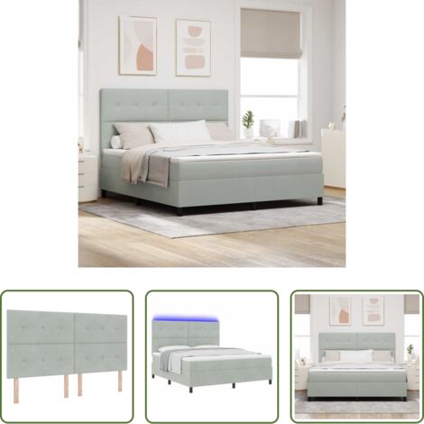vidaXL Cabecero LED -  Cama Box Spring LED Gris Claro 180 x 200 cm Terciopelo