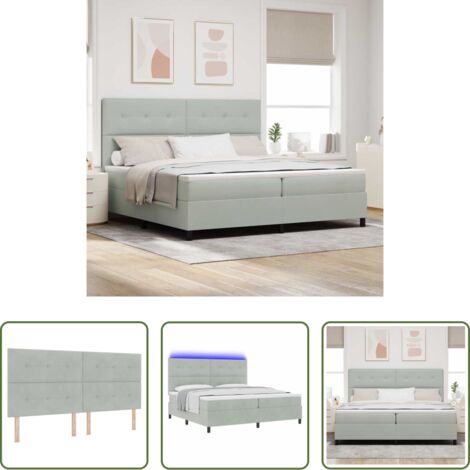 vidaXL Cabecero LED -  Cama Box Spring LED Gris Claro 200 x 200 cm Terciopelo