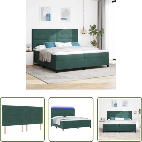 vidaXL Cabecero LED -  Cama Box Spring LED Verde oscuro 200 x 200 cm Terciopelo