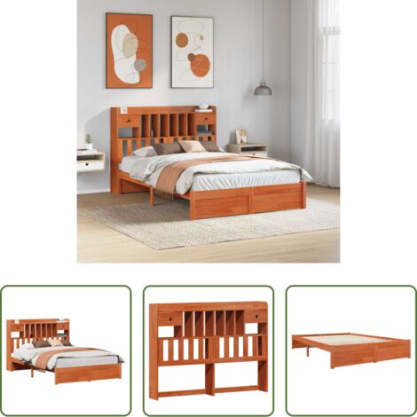 vidaXL Cabecero -  Marco de Cama Estantería con cabecera Marrón Cera 200 x 160 cm