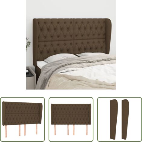 vidaXL Cabecero marrón -  Cabecero con orejas de tela marrón oscuro 163x23x118/128 cm