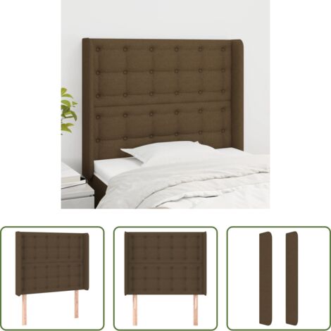 vidaXL Cabecero marrón -  Cabecero con orejas de tela marrón oscuro 93x16x118/128 cm
