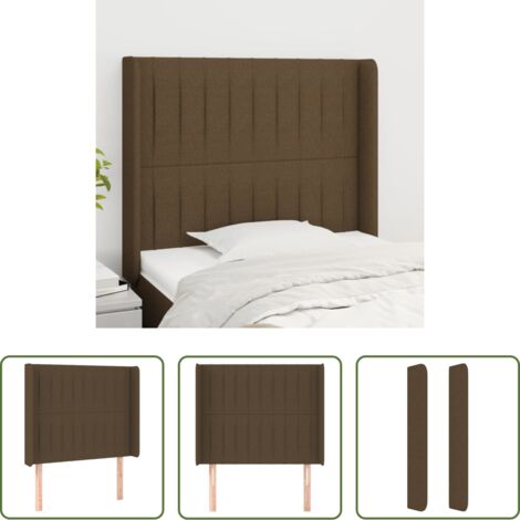 vidaXL Cabecero marrón -  Cabecero con orejas de tela marrón oscuro 93x16x118/128 cm