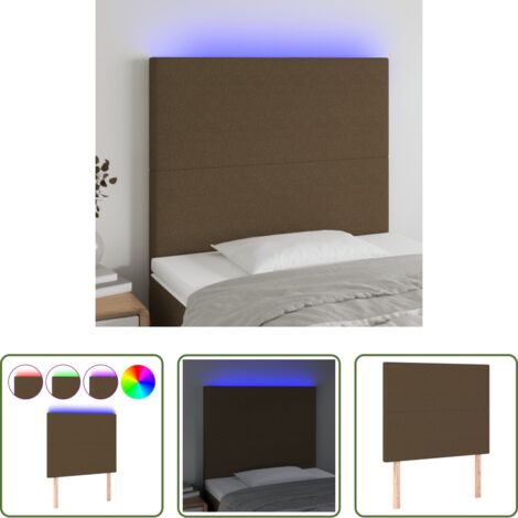 vidaXL Cabecero marrón oscuro -  Cabecero con luces LED tela marrón oscuro 100x5x118/128 cm