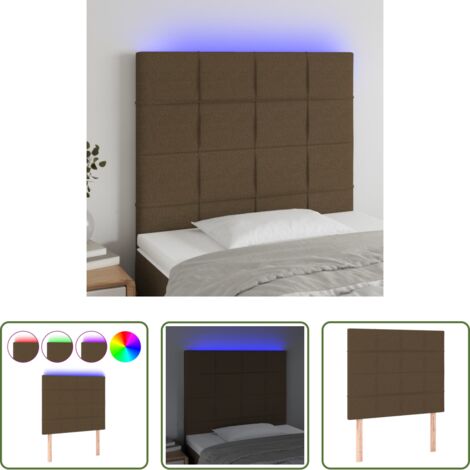 vidaXL Cabecero marrón oscuro -  Cabecero con luces LED tela marrón oscuro 100x5x118/128 cm