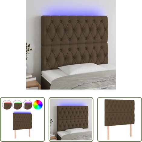 vidaXL Cabecero marrón oscuro -  Cabecero con luces LED tela marrón oscuro 100x7x118/128 cm