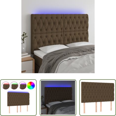 vidaXL Cabecero marrón oscuro -  Cabecero con luces LED tela marrón oscuro 144x7x118/128 cm