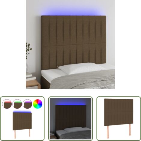 vidaXL Cabecero marrón oscuro -  Cabecero con luces LED tela marrón oscuro 80x5x118/128 cm
