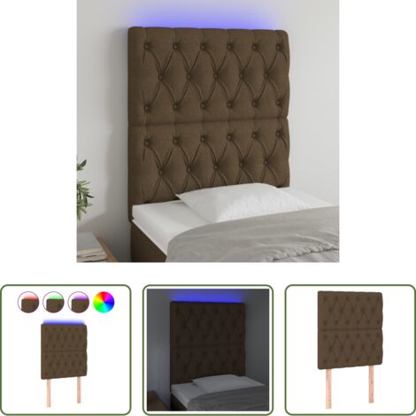 vidaXL Cabecero marrón oscuro -  Cabecero con luces LED tela marrón oscuro 80x7x118/128 cm