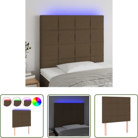 vidaXL Cabecero marrón oscuro -  Cabecero con luces LED tela marrón oscuro 90x5x118/128 cm