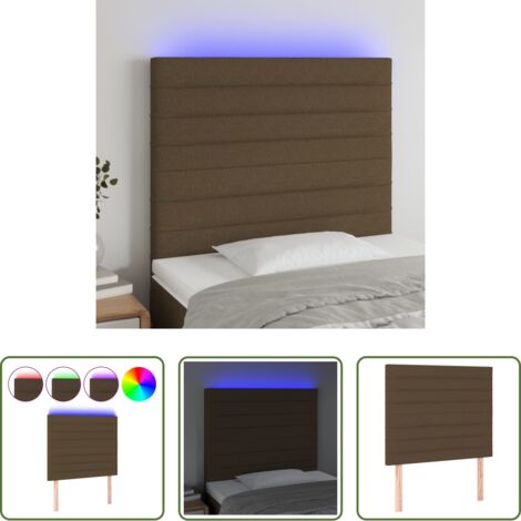 vidaXL Cabecero marrón oscuro -  Cabecero con luces LED tela marrón oscuro 90x5x118/128 cm