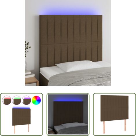 vidaXL Cabecero marrón oscuro -  Cabecero con luces LED tela marrón oscuro 90x5x118/128 cm