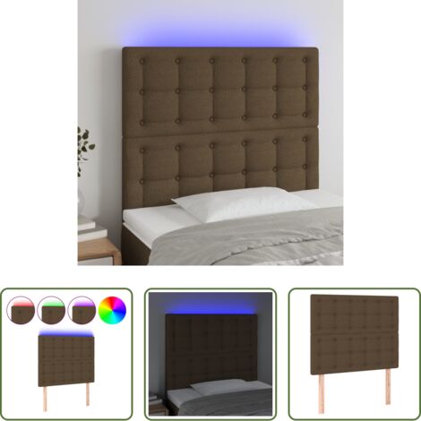 vidaXL Cabecero marrón oscuro -  Cabecero con luces LED tela marrón oscuro 90x5x118/128 cm