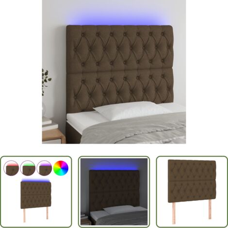 vidaXL Cabecero marrón oscuro -  Cabecero con luces LED tela marrón oscuro 90x7x118/128 cm