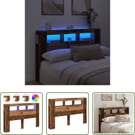 vidaXL Cabecero moderno -  Cabecero con LED madera ingeniería envejecida 160x18,5x103,5 cm