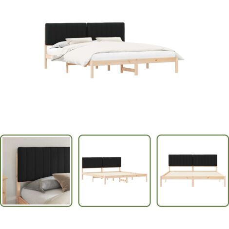vidaXL Cabecero tapizado -  Estructura de Cama con Cabecera Tapizada Negro 180 x 200 cm