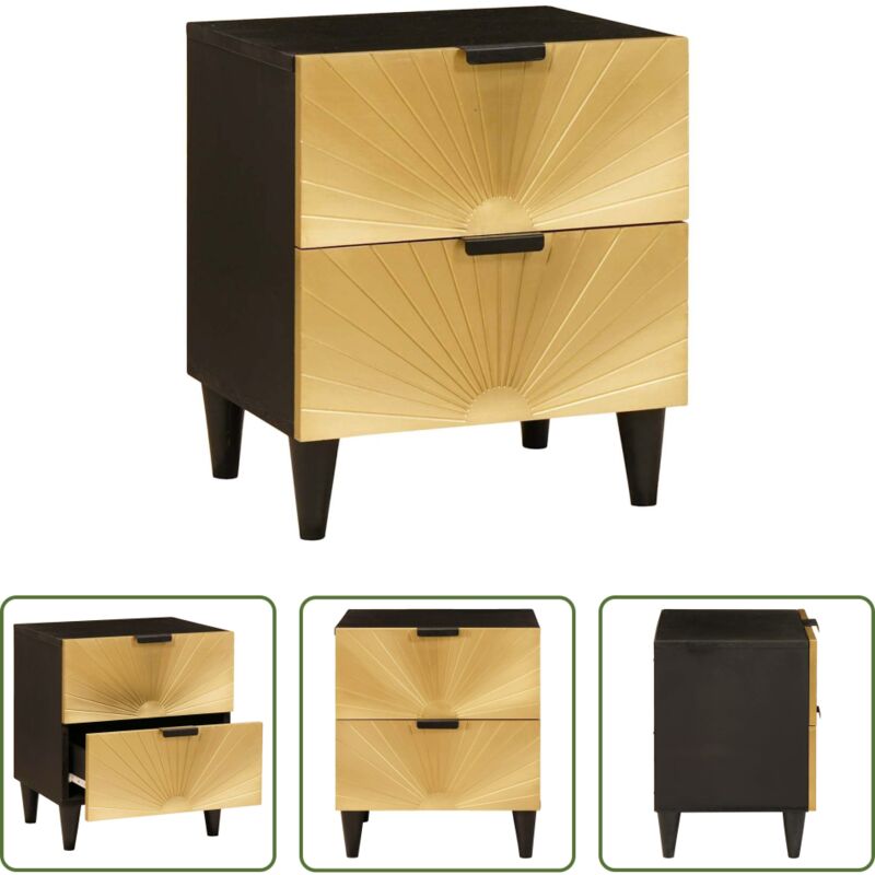 vidaXL Rangement de chambre - Cabinet de chevet avec tiroir Noir et or 40 x 33,5 x 46 cm