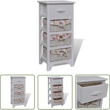 vidaXL Cabinet with 1 Drawer and 3 Baskets White Paulownia Wood