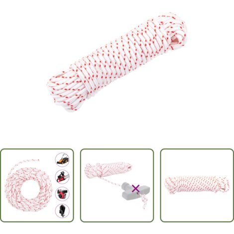vidaXL Cable de arranque de nylon -  Cordón de arranque nailon blanco y rojo Ø4 mm 10 m