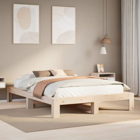 Vidaxl – Cadre de lit 140x190 cm en bois de pin massif – Avec sommier à lattes – Stable et durable – Charme rustique