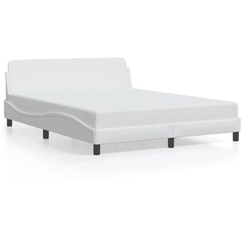 Vidaxl – Cadre de lit 160x200 cm similicuir blanc – Structure en métal et pin massif – Tête de lit rembourrée – Facile à nettoyer