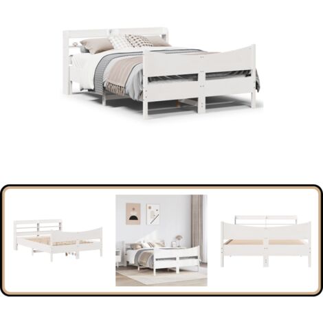 vidaXL Cadre de lit avec tête de lit blanc 140x200 cm bois pin massif