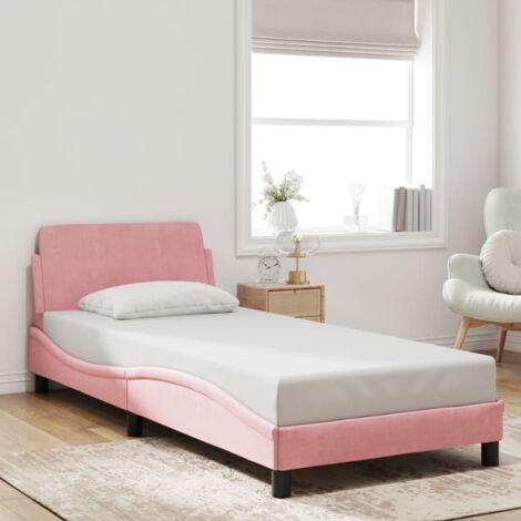 Vidaxl – Cadre de lit avec tête de lit rose 90x190 cm – Velours doux – Design ondulé – Pieds robustes pour stabilité – Assemblage requis