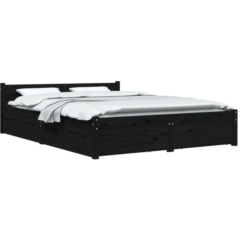 Vidaxl - Cadre de lit sans matelas avec tiroirs noir