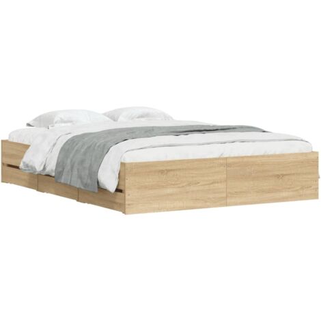 Vidaxl – Cadre de lit avec tiroirs 140x200 cm – Chêne sonoma – Bois d'ingénierie résistant à l'humidité – Lattes en contreplaqué robustes - vidaXL690409