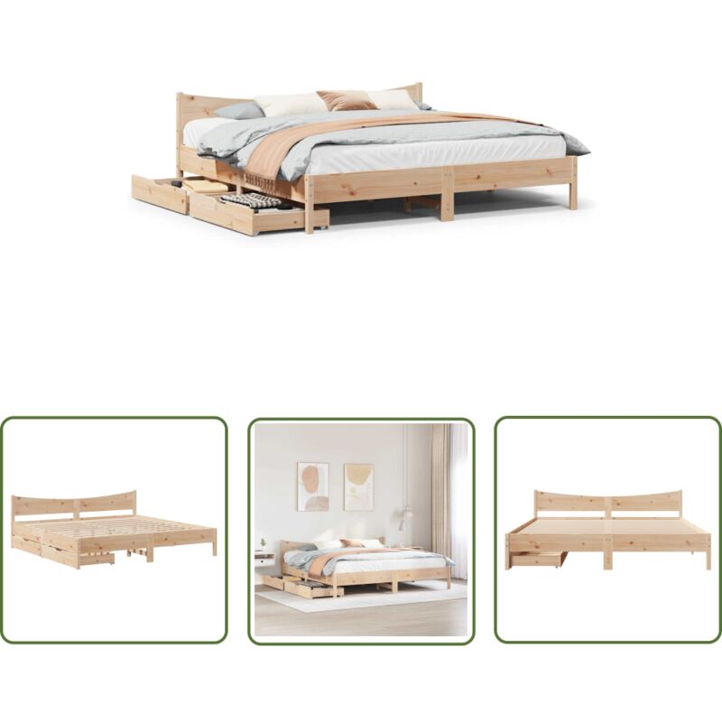 The Living Store - vidaXL Cadre de lit avec tiroirs 180x200 cm bois de pin massif