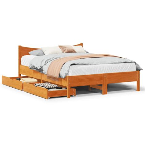 vidaXL Cadre de lit avec tiroirs cire marron 140x190cm bois pin massif