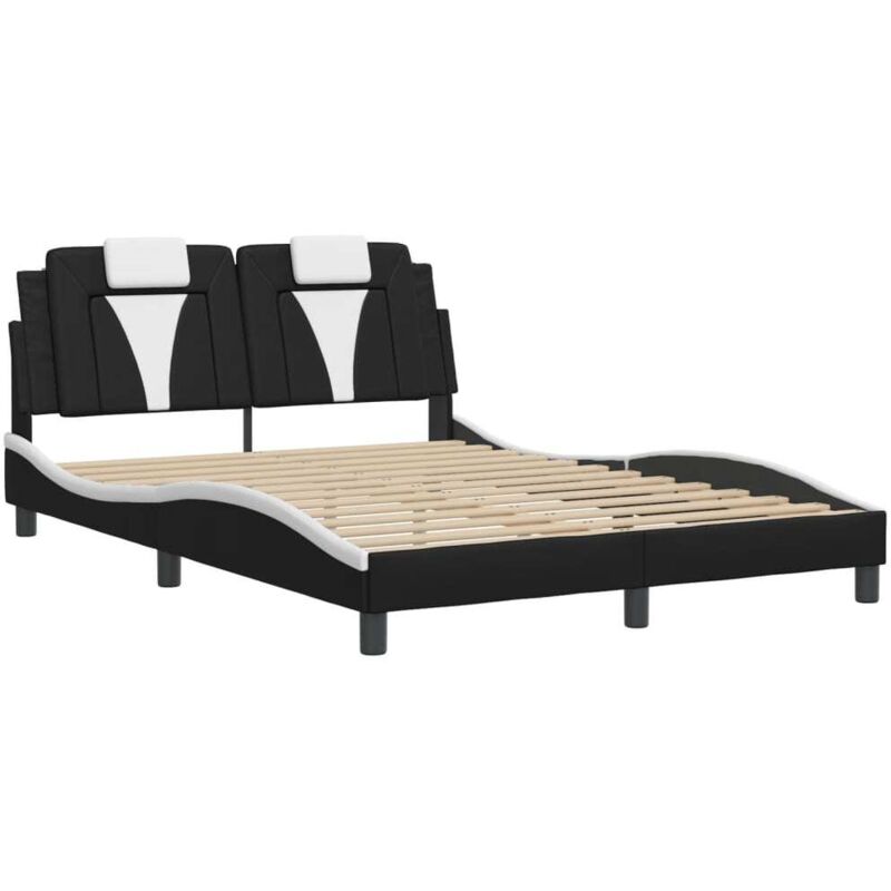 Cadre de lit et tête de lit noir et blanc 140x200 cm similicuir - Vidaxl
