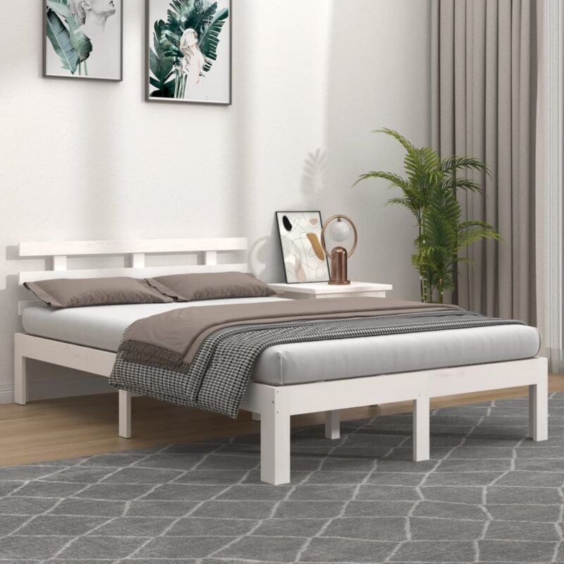 Vidaxl - Cadre de lit Blanc Bois massif 140x190 cm