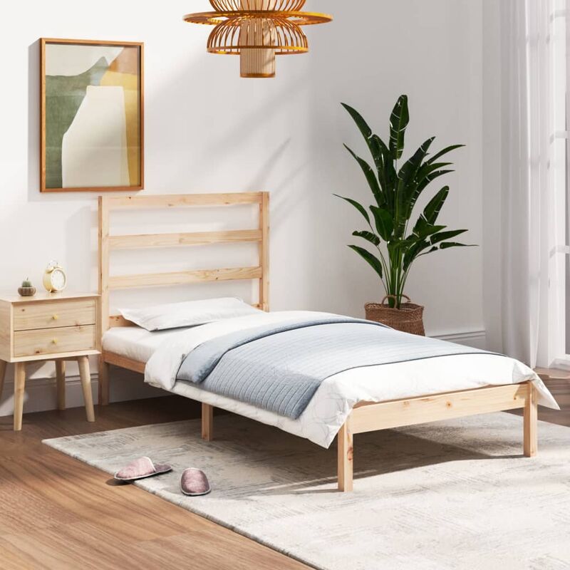 Lit en bois avec une conception simple de 90x190 cm disponible en différentes couleurs couleur : Brun Clair