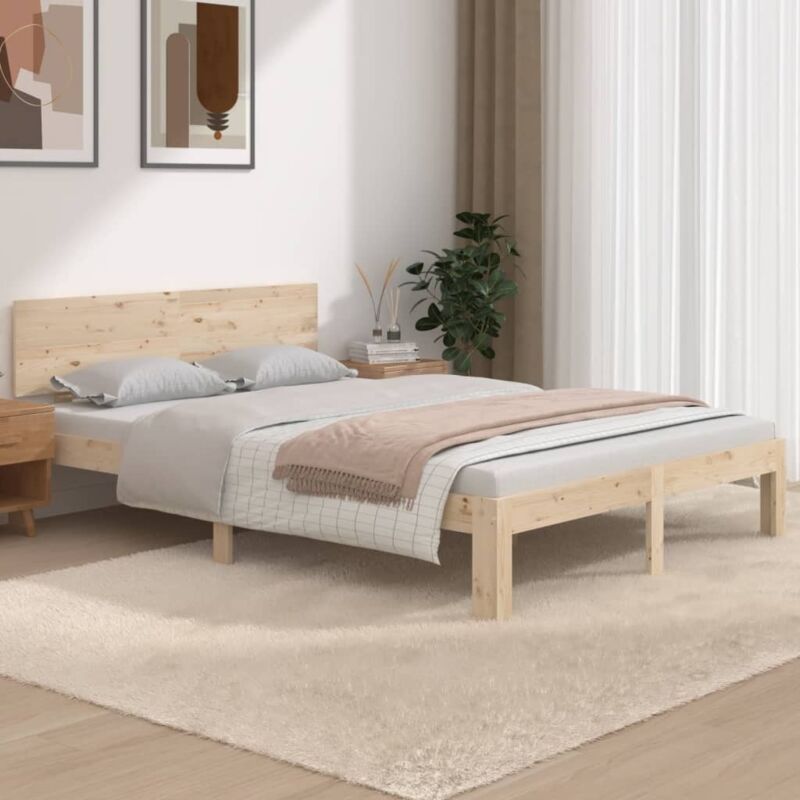 Cadre de lit bois massif 135x190 cm double - Vidaxl