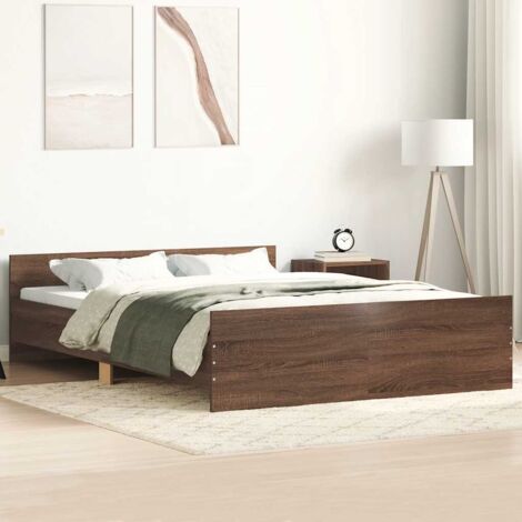 Vidaxl – Cadre de lit chêne marron 120x200 cm – Bois d'ingénierie et pin massif – Tête de lit fonctionnelle – Lattes robustes pour maintien du matelas