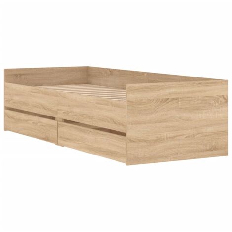 Vidaxl – Cadre de lit chêne sonoma 75x190 cm – Bois d'ingénierie – Tiroirs intégrés pour rangement – Assemblage requis