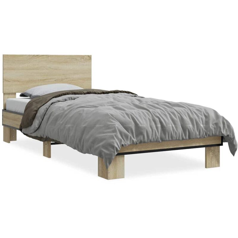 Cadre de lit chêne sonoma 100x200 cm bois d'ingénierie et métal