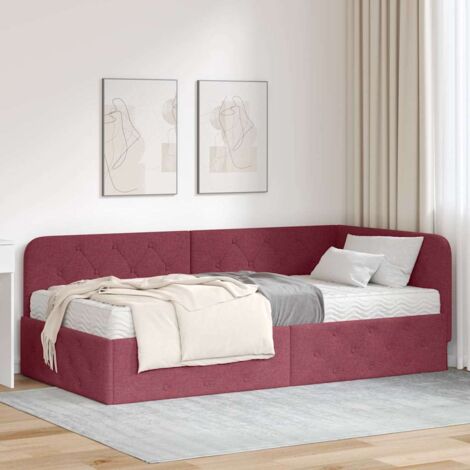 vidaXL Cadre de lit d'angle Bordeaux 90 x 190 cm tissu