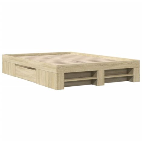 Vidaxl – Cadre de lit en bois d'ingénierie chêne sonoma 140x190 cm – Sommier à lattes – 2 tiroirs de rangement – Dimensions totales 193x143x33 cm